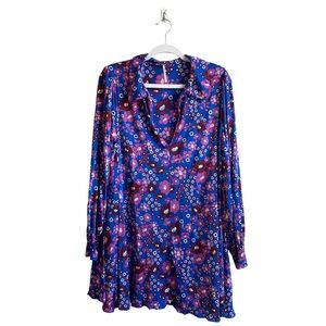 Free People Floral Blue and Pink Dress, Size L